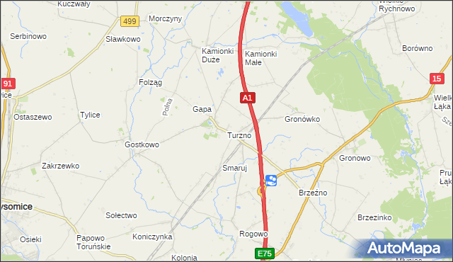 mapa Turzno gmina Łysomice, Turzno gmina Łysomice na mapie Targeo