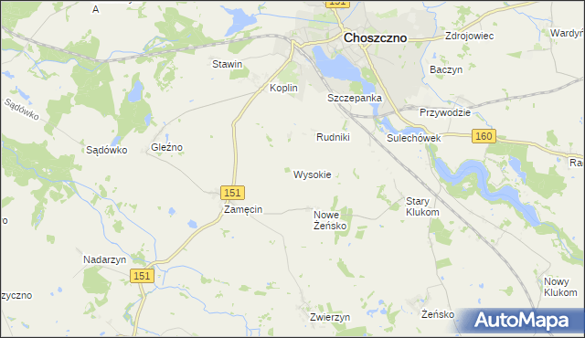 mapa Wysokie gmina Choszczno, Wysokie gmina Choszczno na mapie Targeo