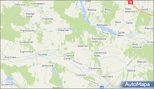 mapa Albertów gmina Lutomiersk, Albertów gmina Lutomiersk na mapie Targeo