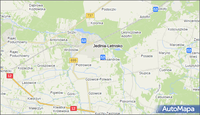mapa Aleksandrów gmina Jedlnia-Letnisko, Aleksandrów gmina Jedlnia-Letnisko na mapie Targeo