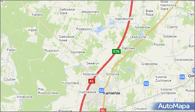 mapa Aleksandrów gmina Kamieńsk, Aleksandrów gmina Kamieńsk na mapie Targeo