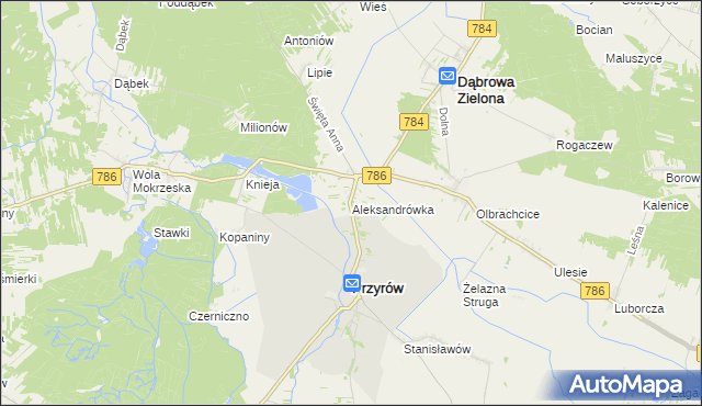 mapa Aleksandrówka gmina Przyrów, Aleksandrówka gmina Przyrów na mapie Targeo