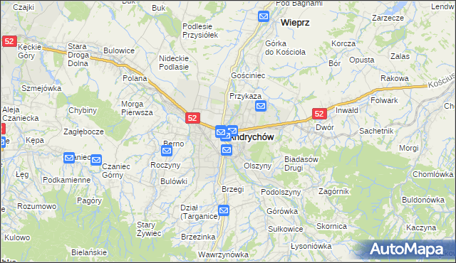 mapa Andrychów, Andrychów na mapie Targeo