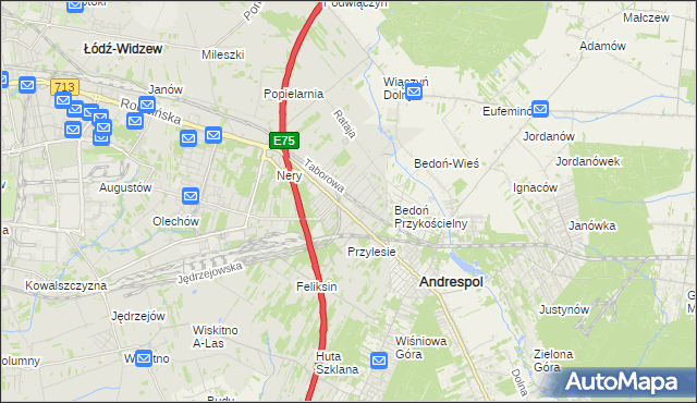 mapa Andrzejów gmina Łódź, Andrzejów gmina Łódź na mapie Targeo