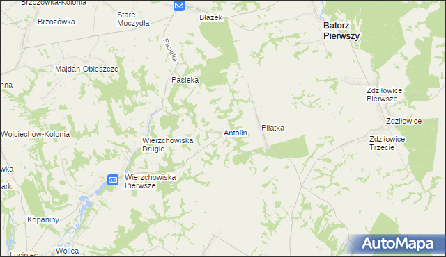 mapa Antolin gmina Modliborzyce, Antolin gmina Modliborzyce na mapie Targeo