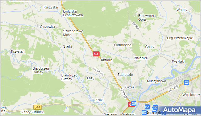 mapa Antonie gmina Olszewo-Borki, Antonie gmina Olszewo-Borki na mapie Targeo