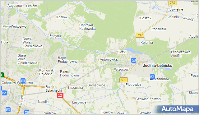mapa Antoniówka gmina Jedlnia-Letnisko, Antoniówka gmina Jedlnia-Letnisko na mapie Targeo