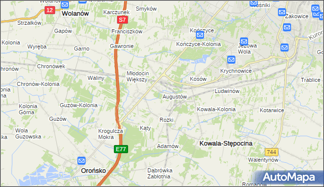 mapa Augustów gmina Kowala, Augustów gmina Kowala na mapie Targeo