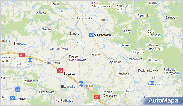 mapa Bajdy gmina Wojaszówka, Bajdy gmina Wojaszówka na mapie Targeo