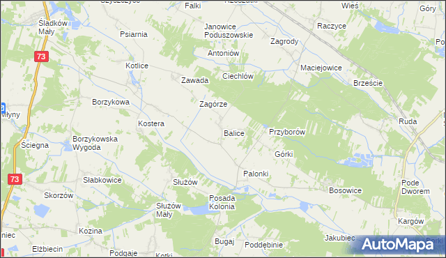 mapa Balice gmina Gnojno, Balice gmina Gnojno na mapie Targeo