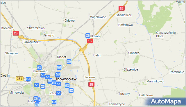 mapa Balin gmina Inowrocław, Balin gmina Inowrocław na mapie Targeo