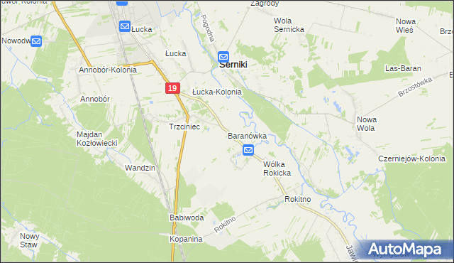 mapa Baranówka gmina Lubartów, Baranówka gmina Lubartów na mapie Targeo