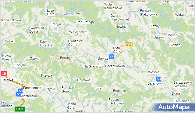 mapa Barycz gmina Domaradz, Barycz gmina Domaradz na mapie Targeo