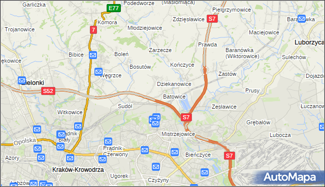 mapa Batowice, Batowice na mapie Targeo