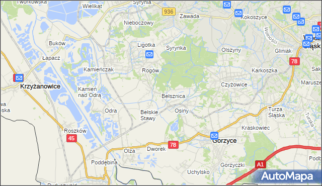 mapa Bełsznica, Bełsznica na mapie Targeo