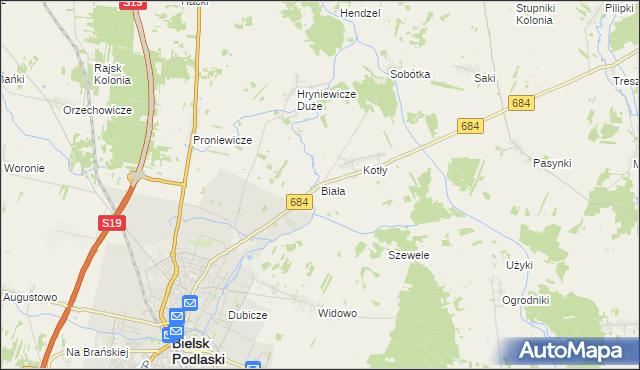 mapa Biała gmina Bielsk Podlaski, Biała gmina Bielsk Podlaski na mapie Targeo