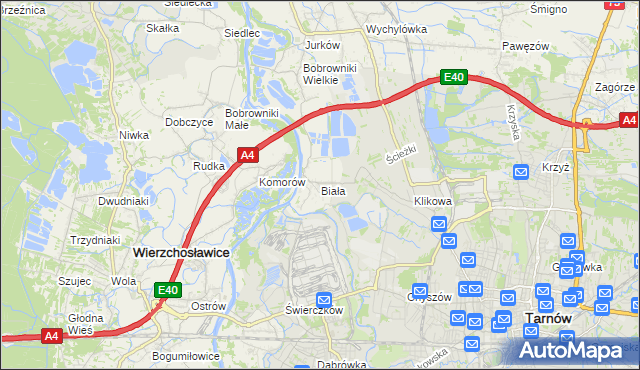 mapa Biała gmina Tarnów, Biała gmina Tarnów na mapie Targeo