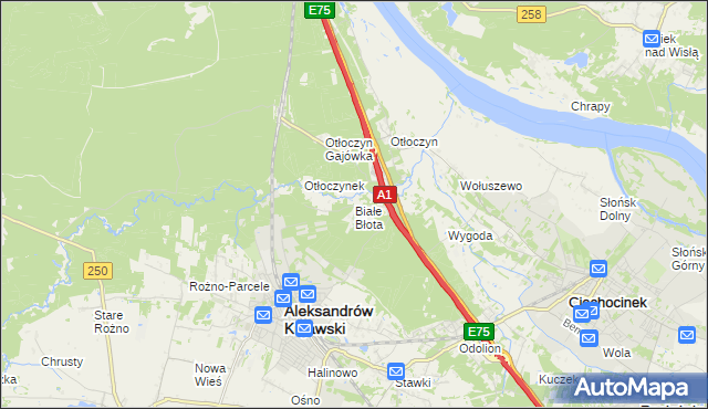 mapa Białe Błota gmina Aleksandrów Kujawski, Białe Błota gmina Aleksandrów Kujawski na mapie Targeo