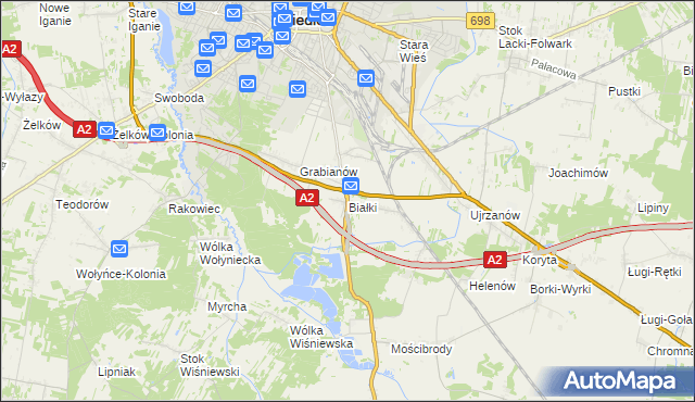 mapa Białki gmina Siedlce, Białki gmina Siedlce na mapie Targeo