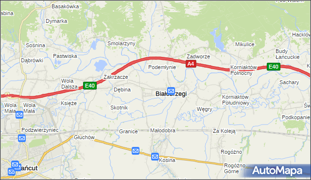 mapa Białobrzegi powiat łańcucki, Białobrzegi powiat łańcucki na mapie Targeo