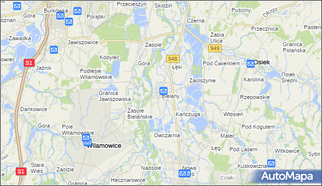 mapa Bielany gmina Kęty, Bielany gmina Kęty na mapie Targeo