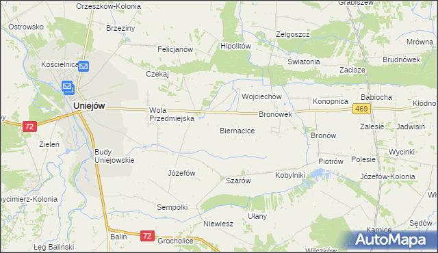 mapa Biernacice gmina Wartkowice, Biernacice gmina Wartkowice na mapie Targeo