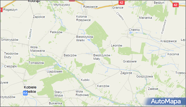 mapa Biestrzyków Mały, Biestrzyków Mały na mapie Targeo