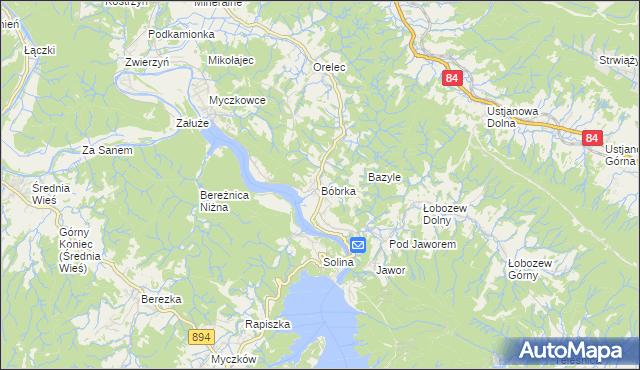 mapa Bóbrka gmina Solina, Bóbrka gmina Solina na mapie Targeo