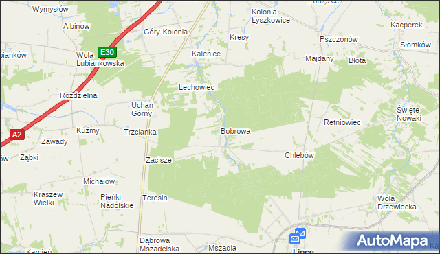 mapa Bobrowa gmina Łyszkowice, Bobrowa gmina Łyszkowice na mapie Targeo