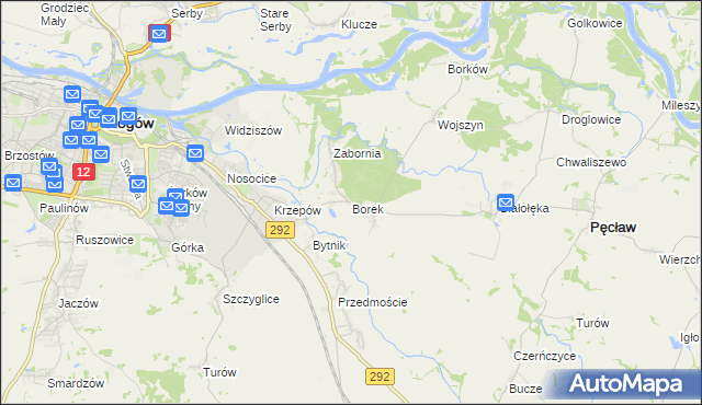 mapa Borek gmina Głogów, Borek gmina Głogów na mapie Targeo