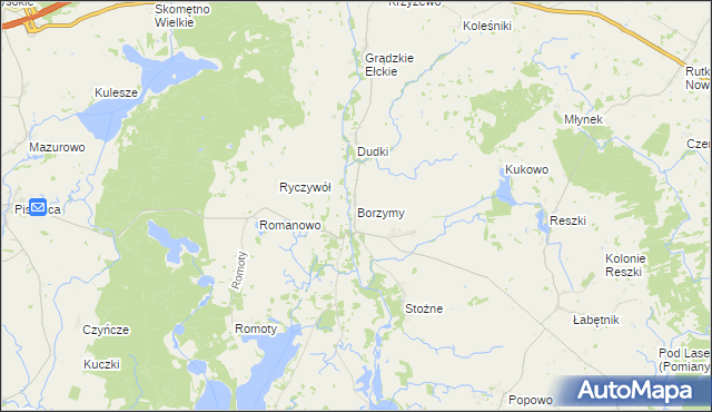 mapa Borzymy gmina Kalinowo, Borzymy gmina Kalinowo na mapie Targeo