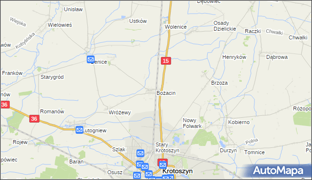 mapa Bożacin gmina Krotoszyn, Bożacin gmina Krotoszyn na mapie Targeo