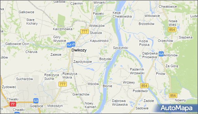 mapa Bożydar gmina Dwikozy, Bożydar gmina Dwikozy na mapie Targeo