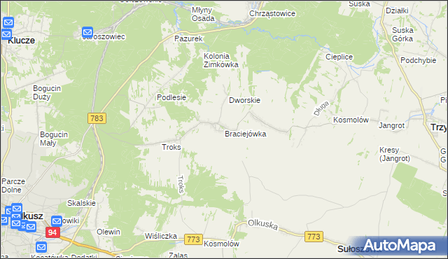 mapa Braciejówka, Braciejówka na mapie Targeo