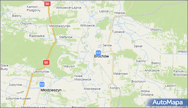 mapa Brochów powiat sochaczewski, Brochów powiat sochaczewski na mapie Targeo