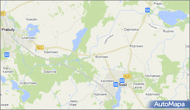 mapa Bronowo gmina Susz, Bronowo gmina Susz na mapie Targeo