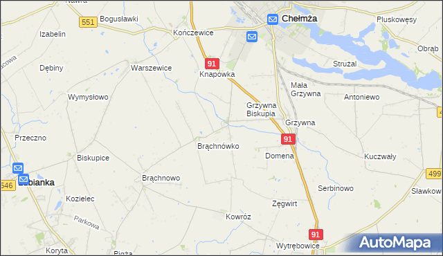 mapa Browina gmina Chełmża, Browina gmina Chełmża na mapie Targeo