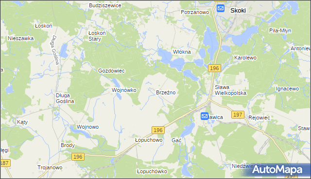 mapa Brzeźno gmina Skoki, Brzeźno gmina Skoki na mapie Targeo