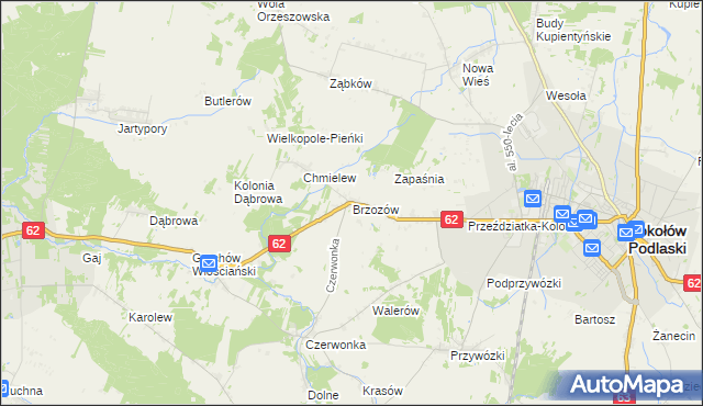mapa Brzozów gmina Sokołów Podlaski, Brzozów gmina Sokołów Podlaski na mapie Targeo