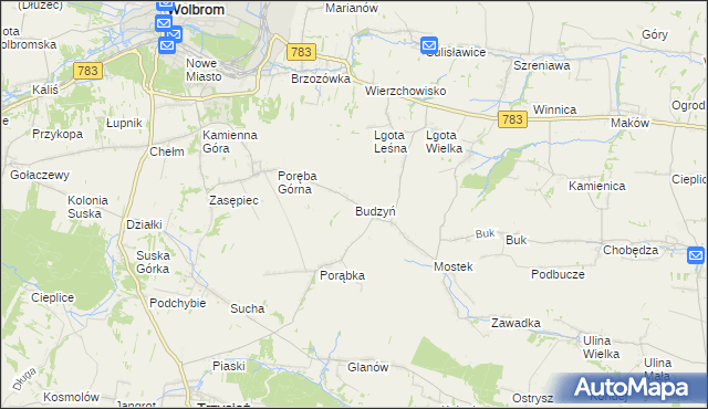 mapa Budzyń gmina Wolbrom, Budzyń gmina Wolbrom na mapie Targeo