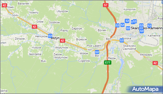 mapa Bugaj gmina Bliżyn, Bugaj gmina Bliżyn na mapie Targeo