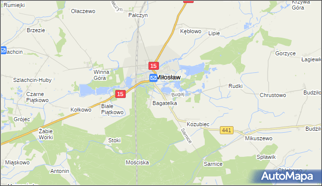 mapa Bugaj gmina Miłosław, Bugaj gmina Miłosław na mapie Targeo