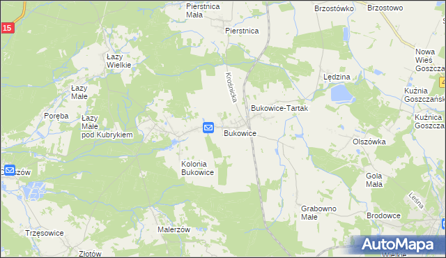 mapa Bukowice gmina Krośnice, Bukowice gmina Krośnice na mapie Targeo