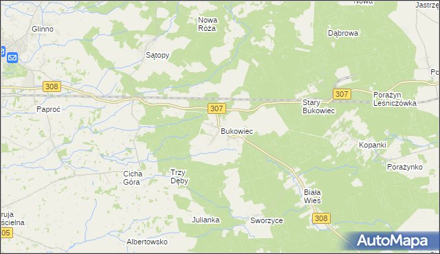 mapa Bukowiec gmina Nowy Tomyśl, Bukowiec gmina Nowy Tomyśl na mapie Targeo