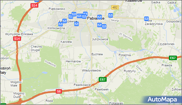 mapa Bychlew, Bychlew na mapie Targeo