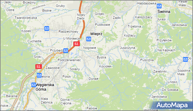 mapa Bystra gmina Radziechowy-Wieprz, Bystra gmina Radziechowy-Wieprz na mapie Targeo