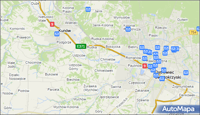 mapa Chmielów gmina Bodzechów, Chmielów gmina Bodzechów na mapie Targeo