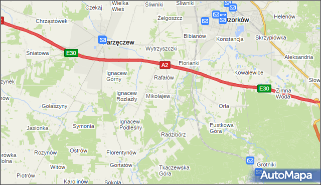 mapa Chociszew gmina Parzęczew, Chociszew gmina Parzęczew na mapie Targeo