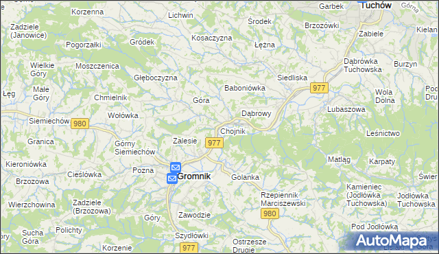mapa Chojnik gmina Gromnik, Chojnik gmina Gromnik na mapie Targeo