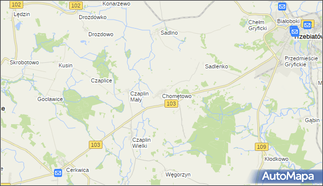 mapa Chomętowo gmina Trzebiatów, Chomętowo gmina Trzebiatów na mapie Targeo